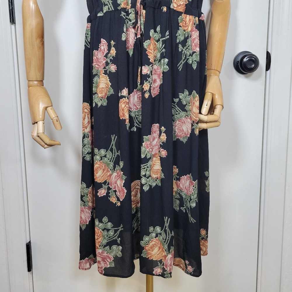 Christy Dawn Black Midi Dress with Pink and Peach Floral Print - Picture 2 of 11